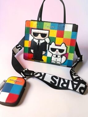 Karl Lagerfeld  Rainbow Crossbody MAYBELLE with Logo Web Strap NEW & AirPod Case